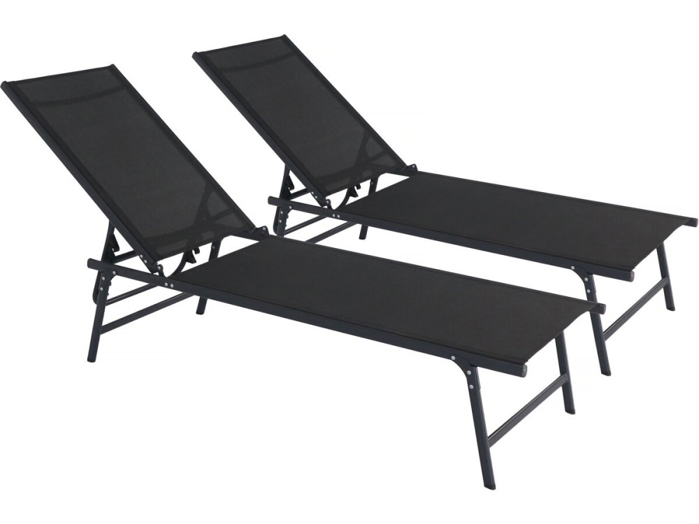 Lot de 2 bains de soleil en métal "Sublima" - 180 x 54 x 104 cm - Noir