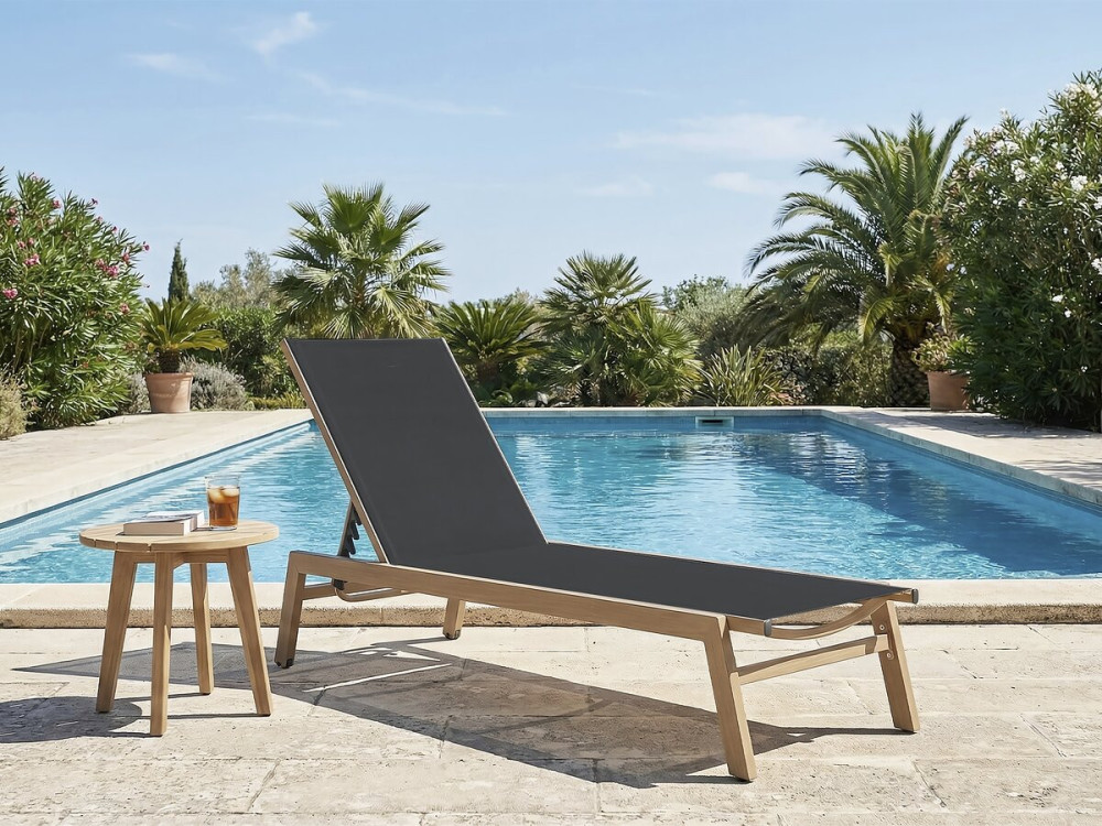 Bain de soleil en aluminium imitation bois  "Elysia" - Noir