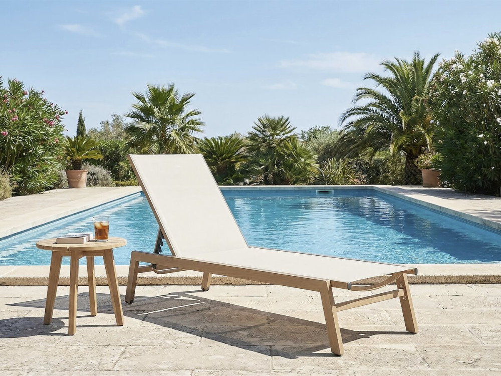 Bain de soleil en aluminium imitation bois  "Elysia" - Ecru