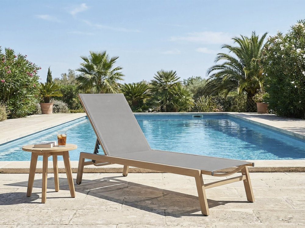 Bain de soleil en aluminium imitation bois  "Elysia" - Gris clair