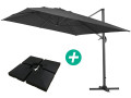 Parasol jardin déporté Alu "Sun 4 " - Rectangle - 3 x 4 m - Taupe - Dalles à lester incluses - Noir
