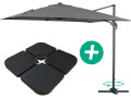 Parasol jardin déporté Alu "Sun 3" - Carré - 3 x 3 m - Gris - Dalles incluses - Gris