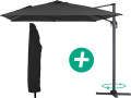 Parasol jardin déporté Alu "Sun 4" - Rectangle - 3 x 4 m + Housse de protection - Gris - Noir