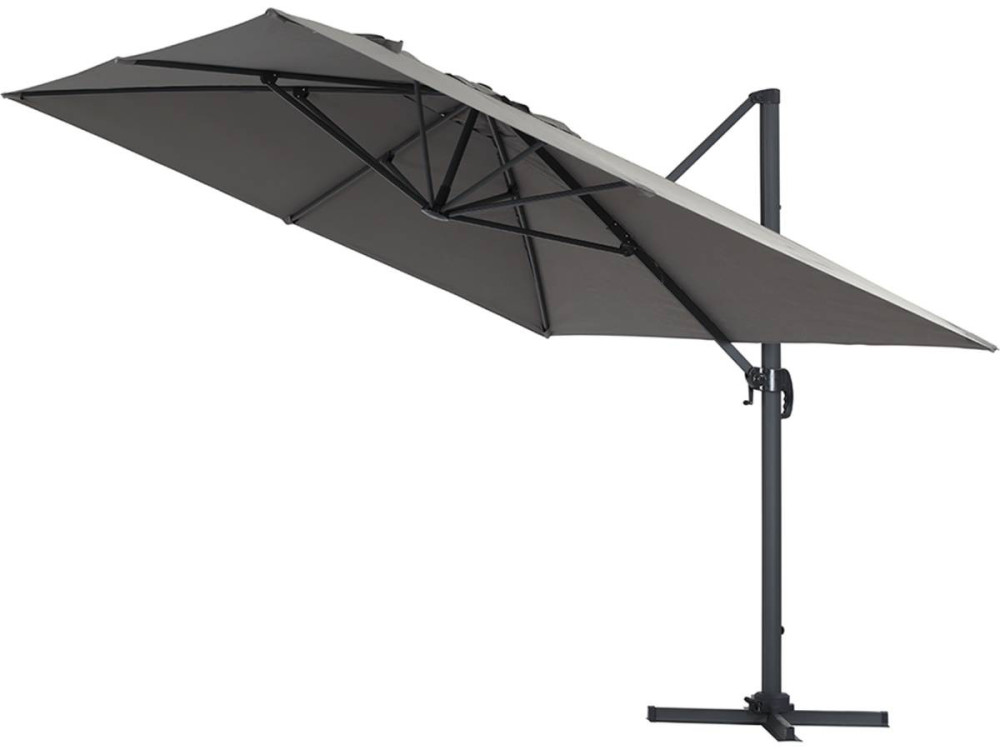 Parasol jardin déporté Alu "Sun 4" - Rectangle - 3 x 4 m + Housse de protection - Gris