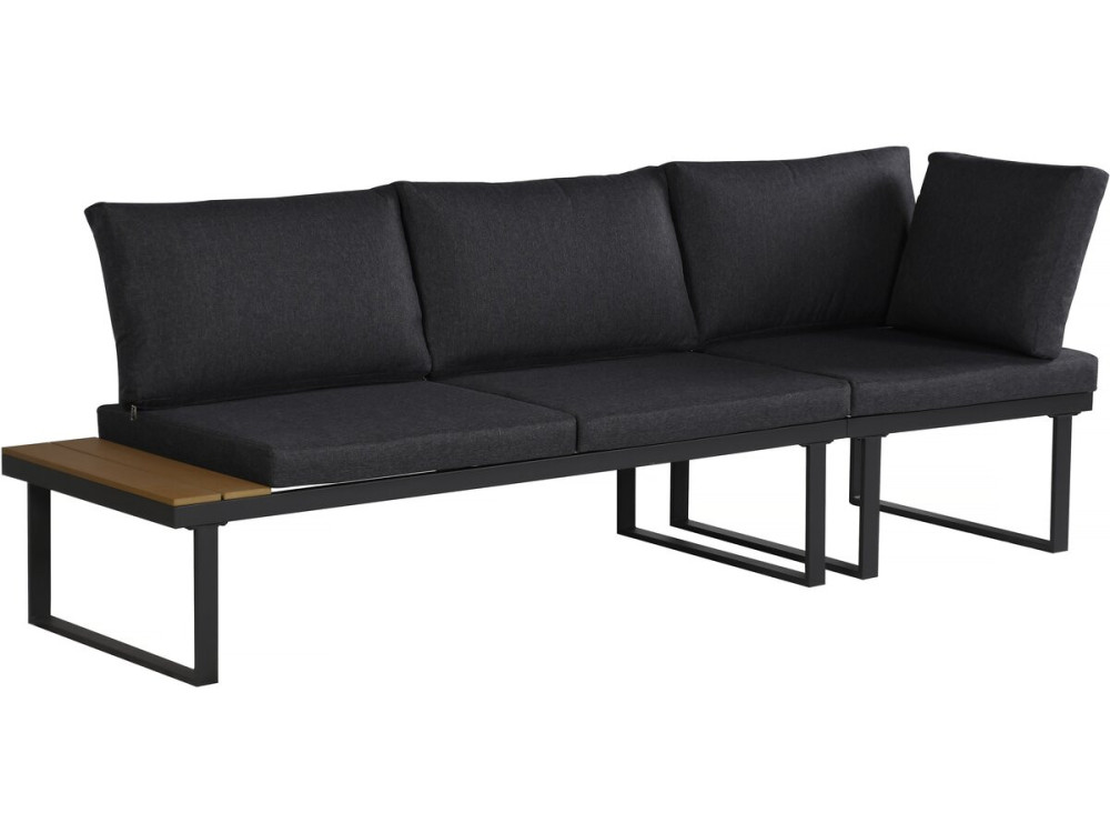 Salon de jardin canapé d'angle décor imitation bois "Fiora" - 5 places - Gris