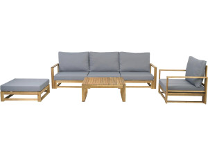 Salon de jardin en bois d'acacia avec coussins "Bellingham" - 5 places - Gris