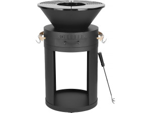 Barbecue plancha brasero a charbon et bois "Cesar" - 49 x 49 x 92 cm - Noir