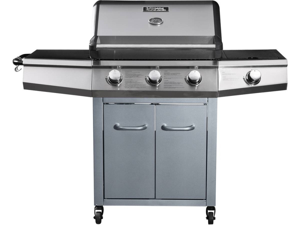 Barbecue Gaz "Bingo 4" - 4 brûleurs dont 1 latéral - 14kW + Housse protection - Argenté