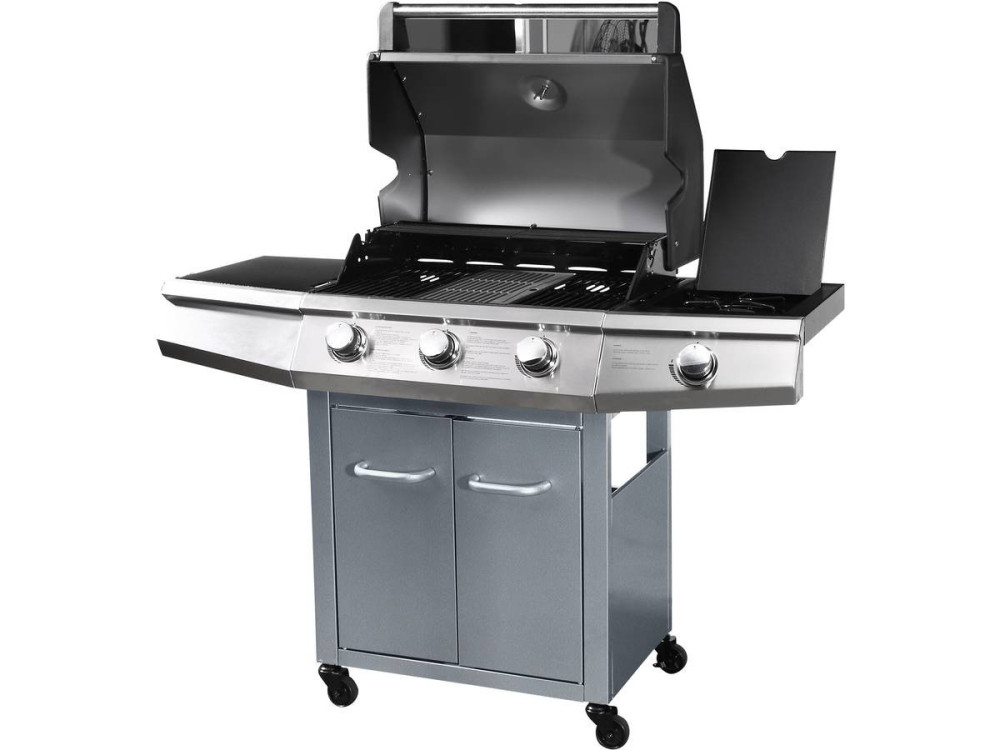 Barbecue Gaz "Bingo 4" - 4 brûleurs dont 1 latéral - 14kW + Housse protection - Argenté
