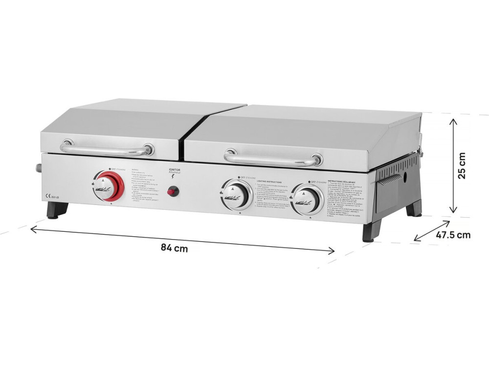 Plancha barbecue à gaz avec grille et plancha "Flamo" - 3 bruleurs - Gris