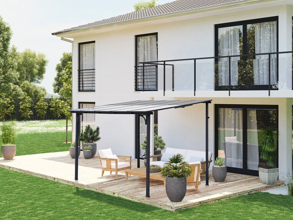 Pergola tonnelle adossée "Marvin" - 3 x 3 m - 304 x 298 x 243 cm - Gris foncé