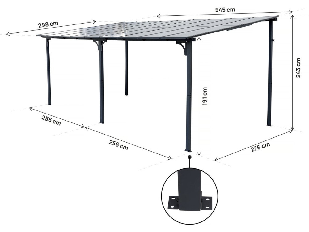 Pergola tonnelle adossée "Marvin" - 5.5 x 3 m - 545 x 298 x 243 cm - Gris foncé