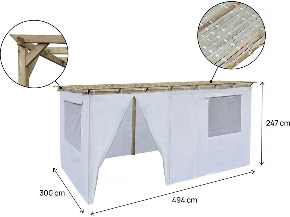 Souccah en bois 3 x 5 m avec tissu - Casher lemaehadrin - Skhah Non inclus