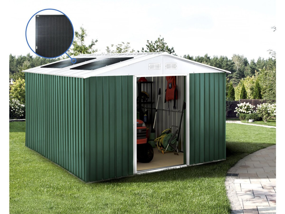 Abri de jardin métal - "Rosas " - 10,85 m² avec panneaux solaires - Vert