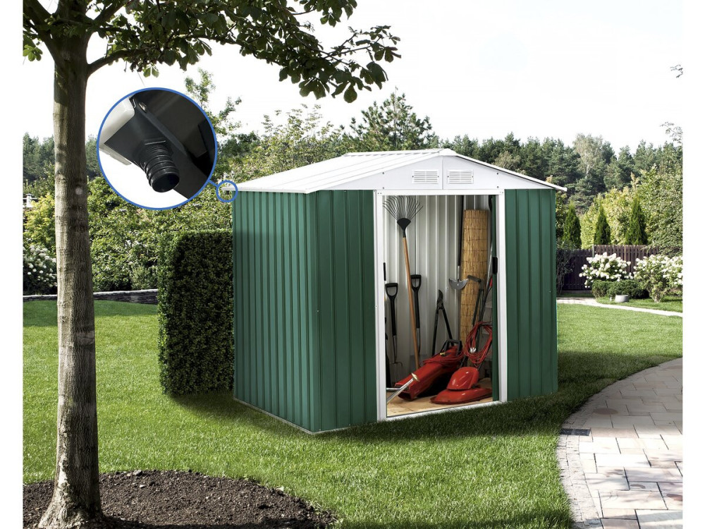 Abri de jardin métal - "Rosas " -  2,71 m² avec gouttière - Vert
