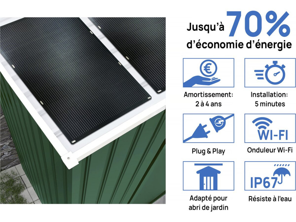 Abri de jardin métal - "Rosas "- 7,06 m² avec panneaux solaires - Vert