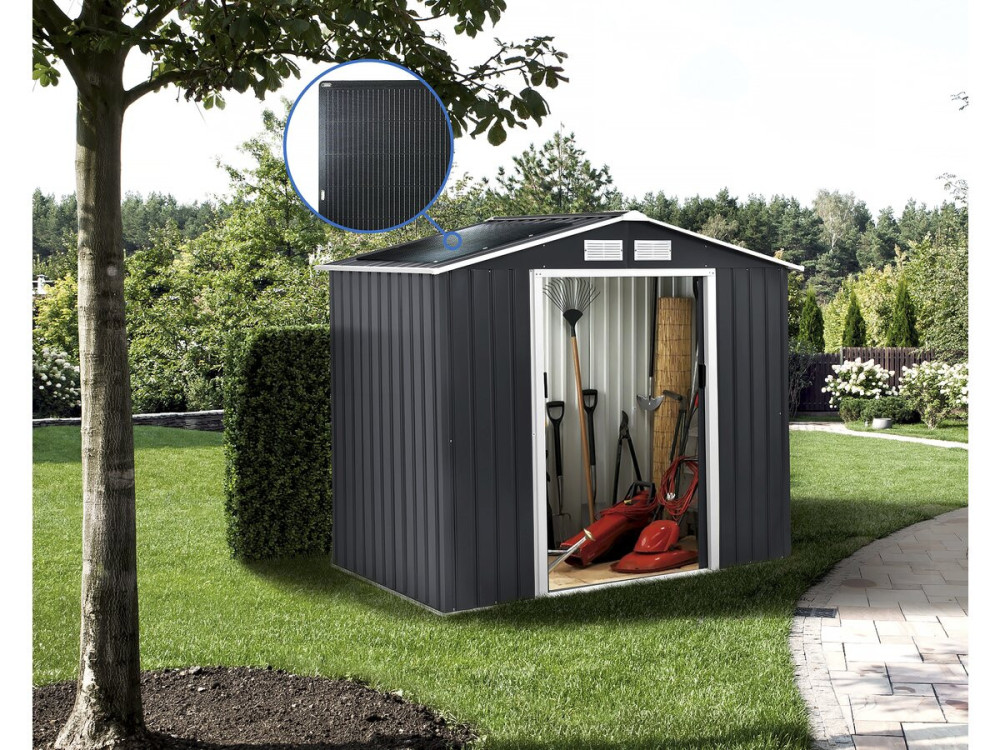 Abri de jardin métal- "Vegas"-  2.7 m² avec panneaux solaires - Gris