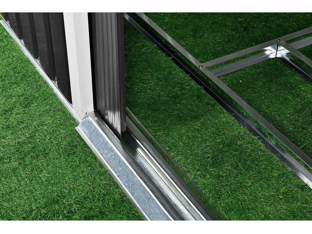 Abri de jardin métal -"Vegas" - 7.06 m² avec gouttière et récupérateur d'eau - Gris