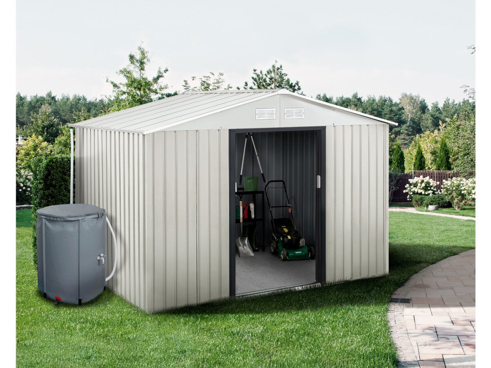 Abri de jardin métal "Nebraska" - 5,29m² avec gouttière et récupérateur d'eau
