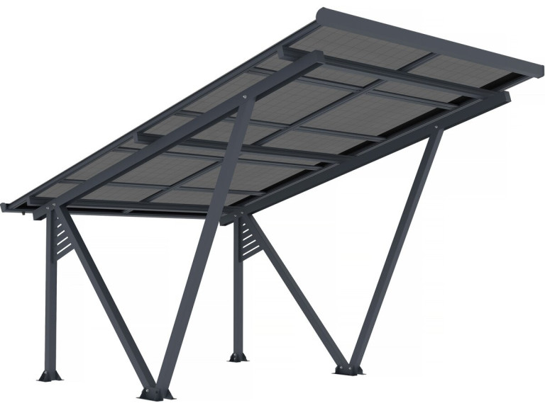 Ombrière Carport solaire avec panneaux photovoltaïques - 366 x 575 x 366 cm - Gris - 4,1 kW