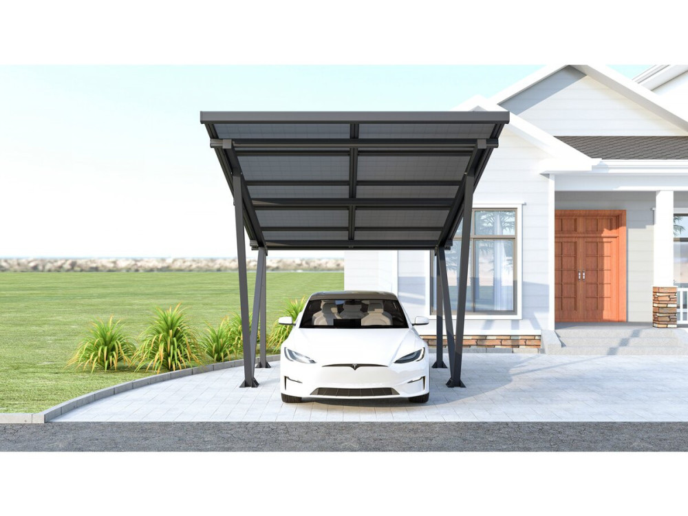 Ombrière Carport solaire avec panneaux photovoltaïques - 366 x 575 x 366 cm - Gris - 4,1 kW