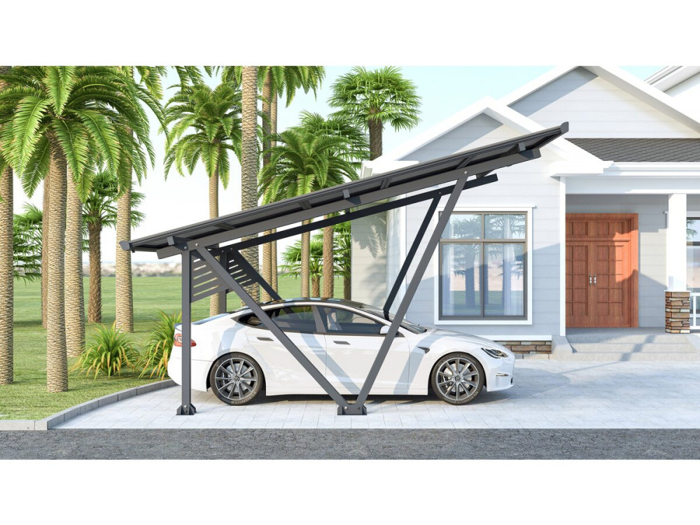 Ombrière Carport solaire avec panneaux photovoltaïques - 366 x 575 x 366 cm - Gris - 4,1 kW