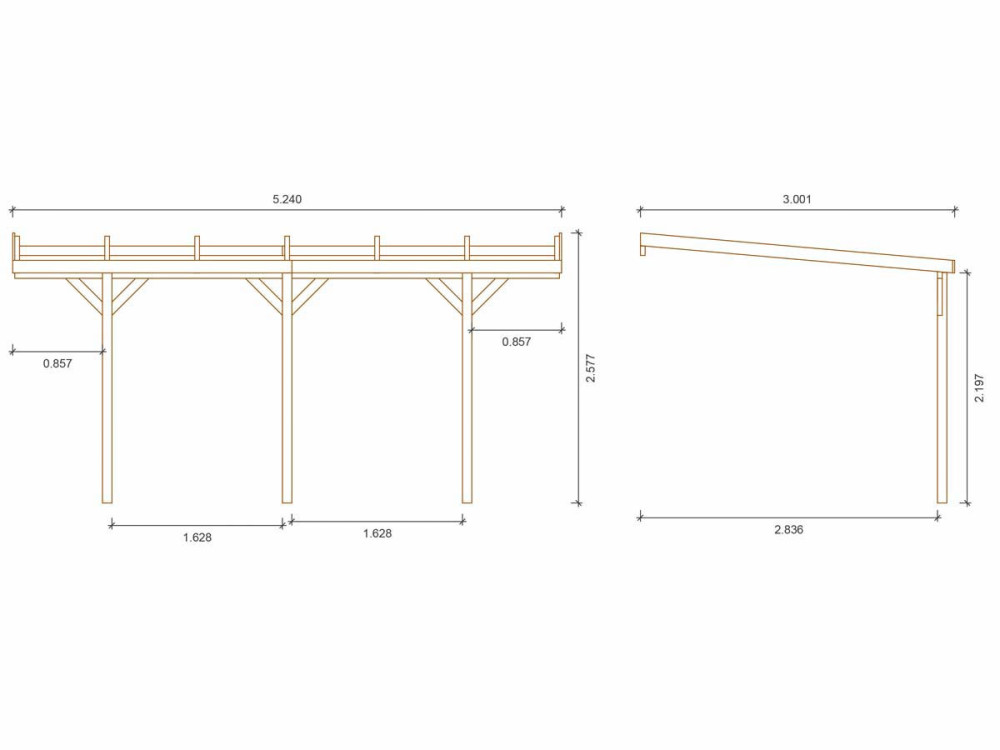 Carport bois adossé voiture "Solar 2" - 300 x 454 x 245 cm