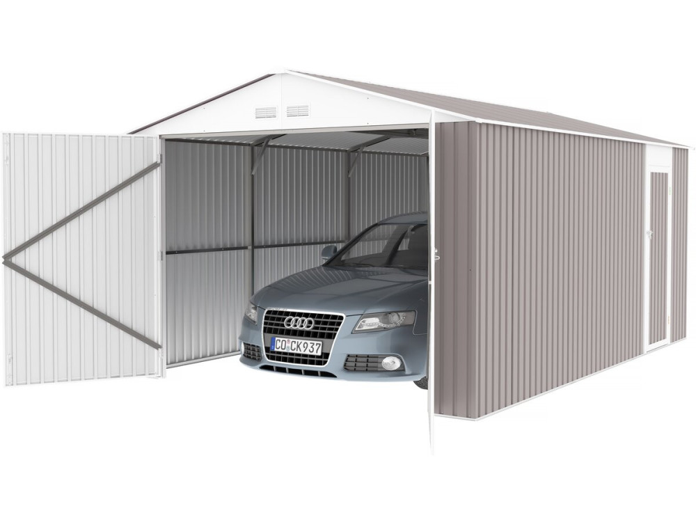 Garage métal "Nevada" - 18,56m² avec gouttière et récupérateur d'eau