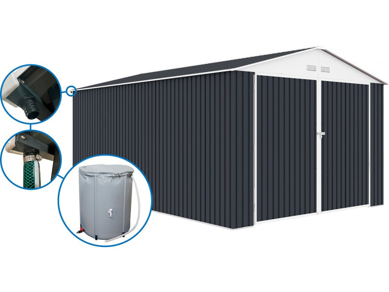 Garage métal " Houston" - 15,36 m² avec gouttière et récupérateur d'eau - Anthracite