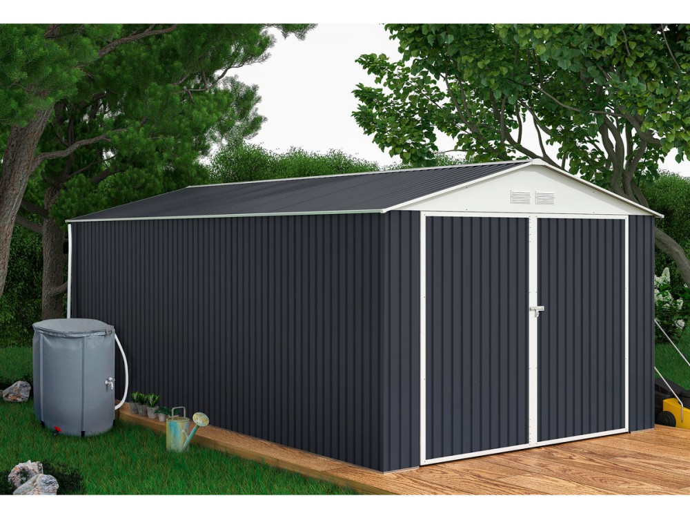 Garage métal " Houston" - 15,36 m² avec gouttière et récupérateur d'eau - Anthracite
