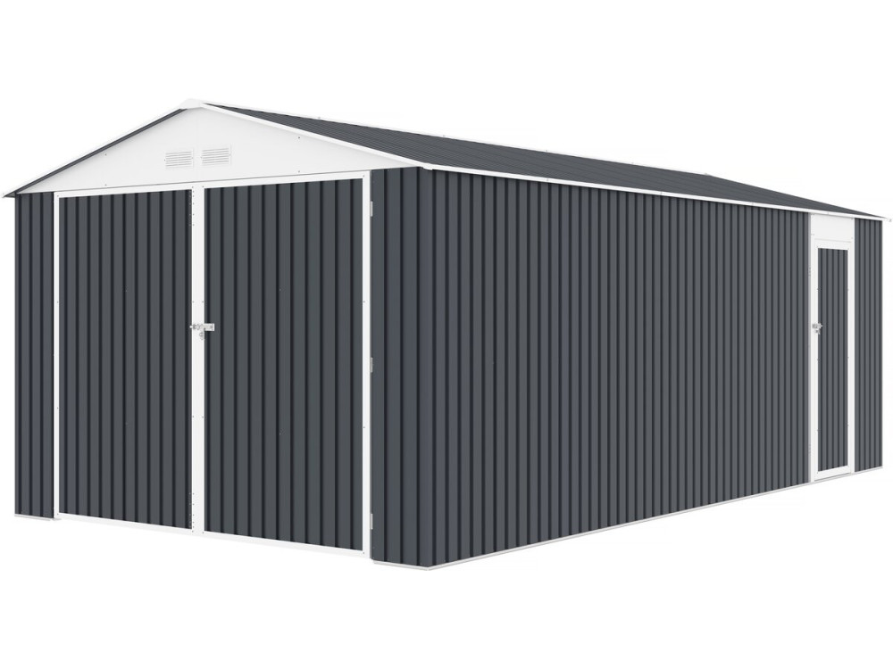 Garage métal " Houston" - 15,36 m² avec gouttière et récupérateur d'eau - Anthracite