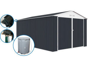 Garage métal  " Houston" - 18,56m² avec gouttière et récupérateur d'eau - Anthracite