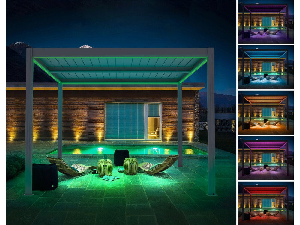 Pergola bioclimatique motorisé avec led "Windsor" en aluminium 3 x 4 - Gris