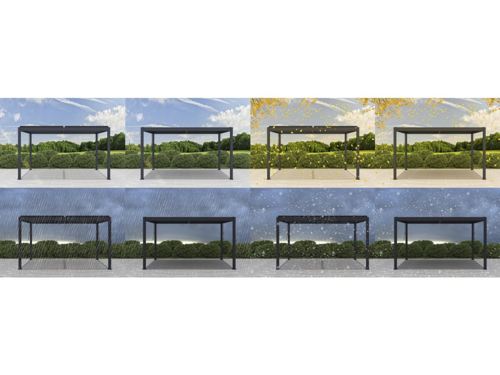 Pergola bioclimatique motorisé avec led "Windsor" en aluminium 3 x 4 - Gris