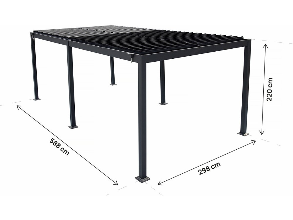 Pergola bioclimatique autoportante en aluminium "Kensington" - 3 x 6 m - Gris