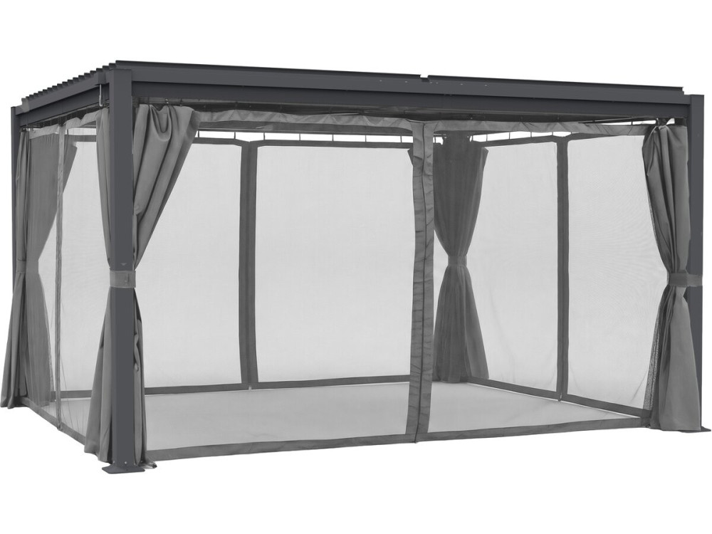 Pergola bioclimatique avec rideau et moustiquaire "Howard" - 3 x 4 m - Gris
