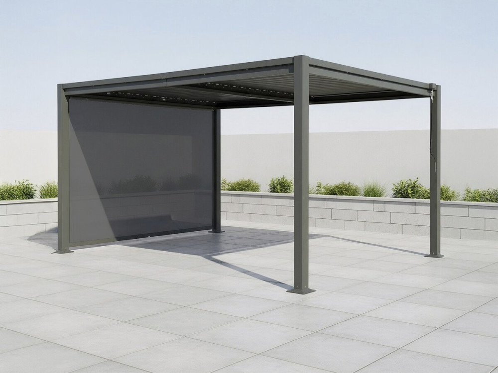 Pergola bioclimatique avec store en acier galvanisé "Howard" - 3 x 4 m - Gris