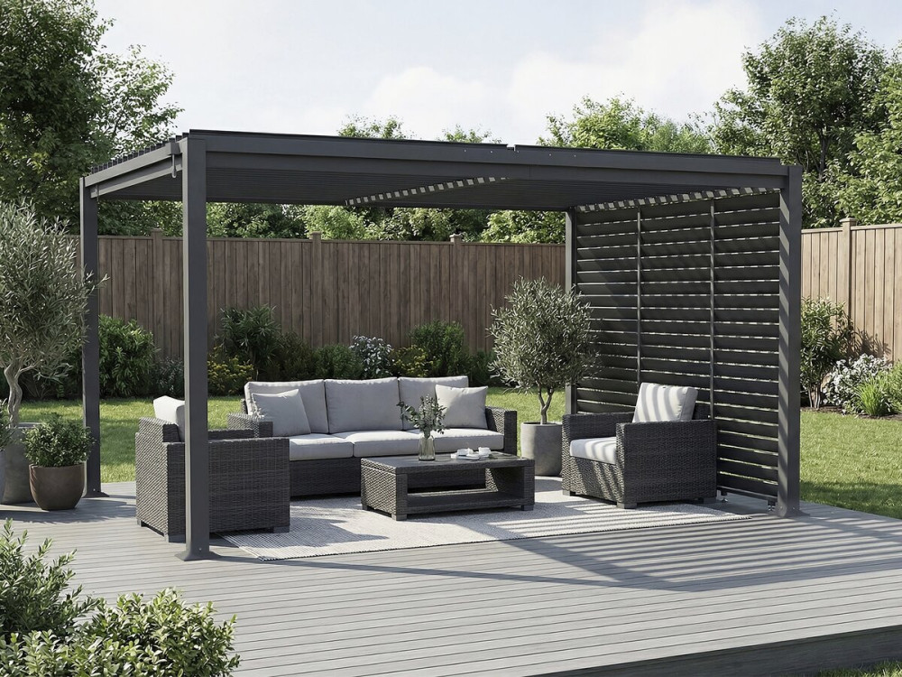 Pergola bioclimatique avec 3 persiennes en acier galvanisé "Howard" - 3 x 4 m - Gris