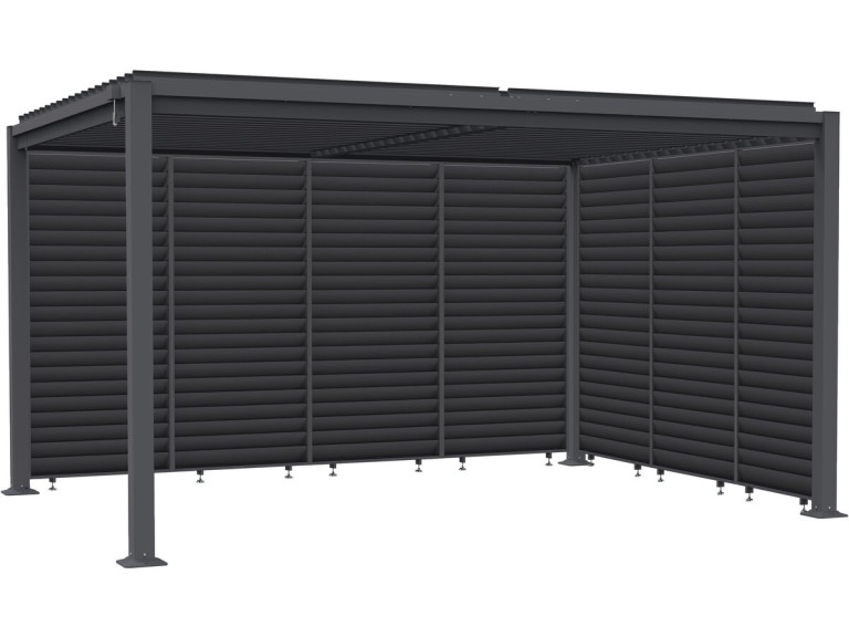 Pergola bioclimatique avec 7 persiennes en acier galvanisé "Howard" - 3 x 4 m - Gris