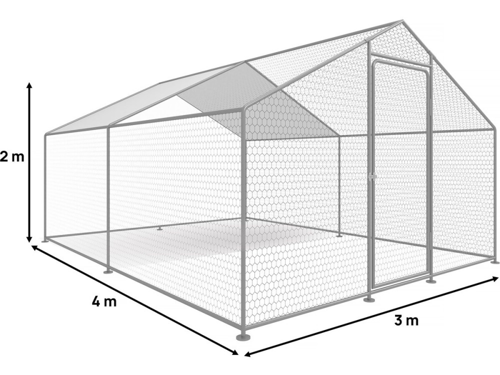 Enclos à poules 12 m² parc grillagé 4 x 3 x 2 M acier galvanisé