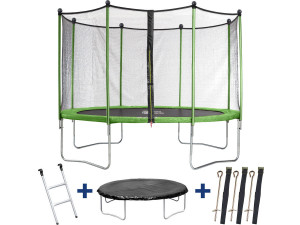 Trampoline "Yoopi" - Ø 3.65 m - Avec filet + échelle + couverture + kit d'ancrage