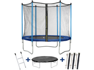 Trampoline "Happy" - Ø 1.80 m - Avec filet + échelle + couverture + kit d'ancrage