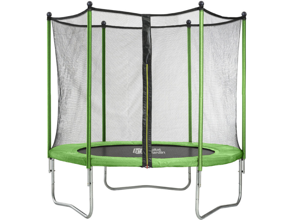 Trampoline " Yoopi " - Ø 2.44 m - Vert - avec filet + échelle + couverture + kit d'ancrage