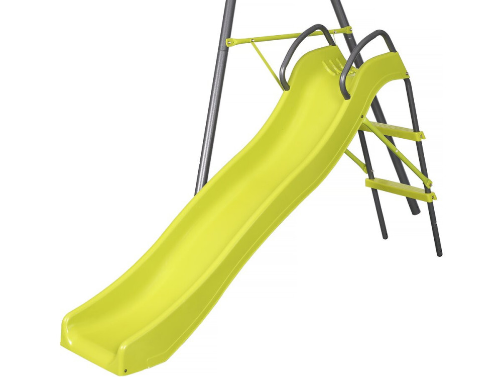 Portique en métal avec toboggan "Ludo II" avec 4 agrès - Vert
