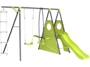 Portique de jeu métal avec toboggan "Dany"- 5 agrès - Vert