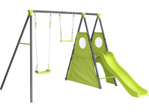 Portique de jeu en métal avec toboggan "Kylian" - 4 agrès - Vert
