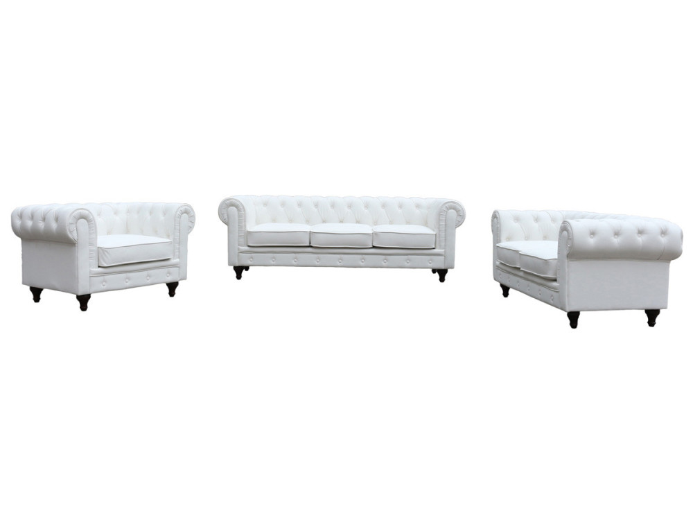 Canapé fixe Chesterfield "Aliza" - 208 x 82 x 70 cm - 3 places - Blanc