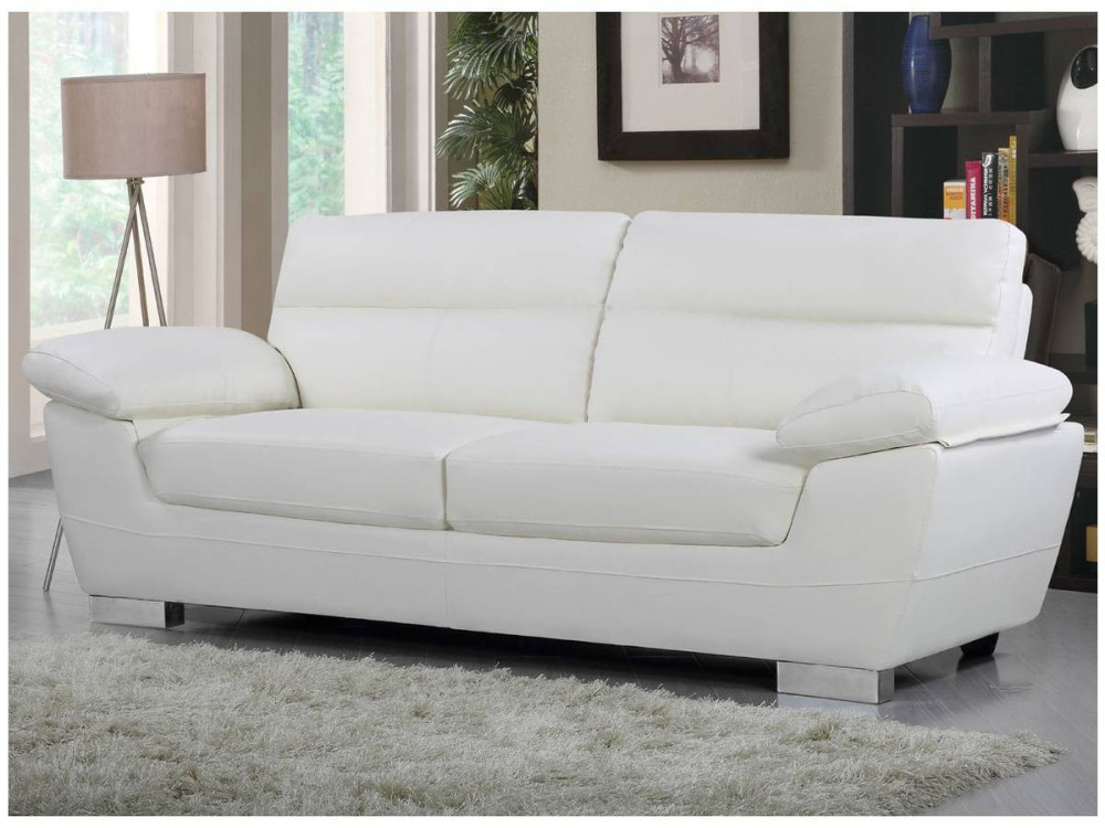 Canapé fixe en cuir reconstitué et PVC "Dallas" - 210 X 88 X 90 cm - 3 places - Blanc