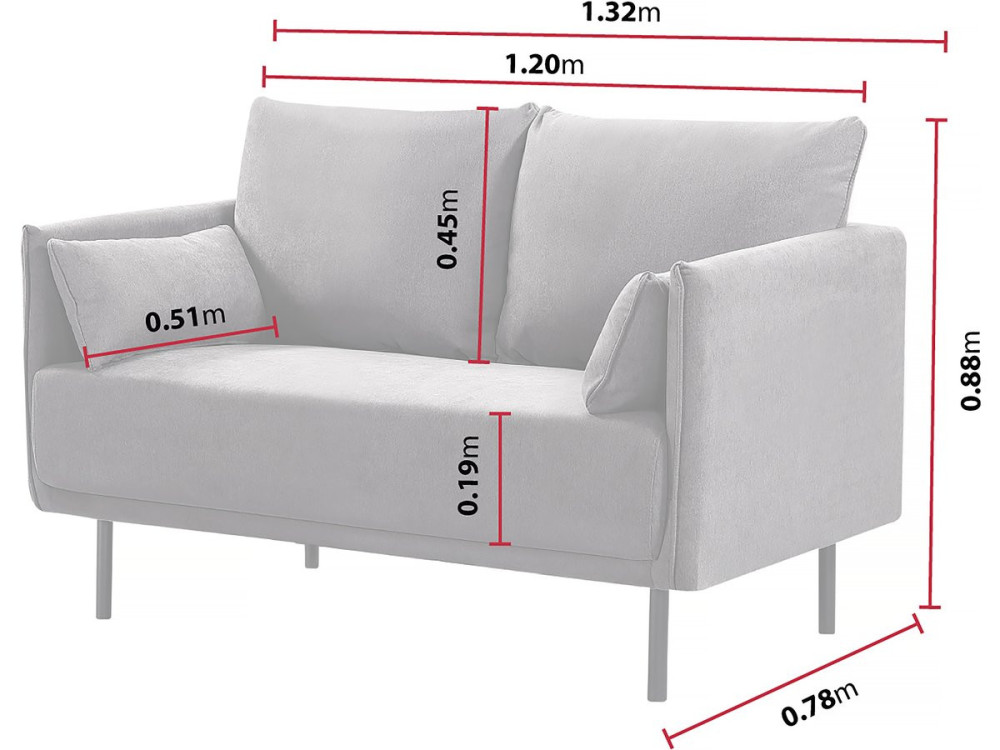 Canapé fixe tissu "Rudy" - 132 x 78 x 88 cm - 2 places - Gris foncé