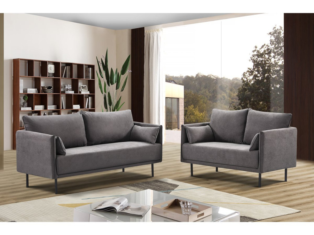 Canapé fixe tissu "Rudy" - 180.5 x 78 x 52 cm - 3 places - Gris foncé